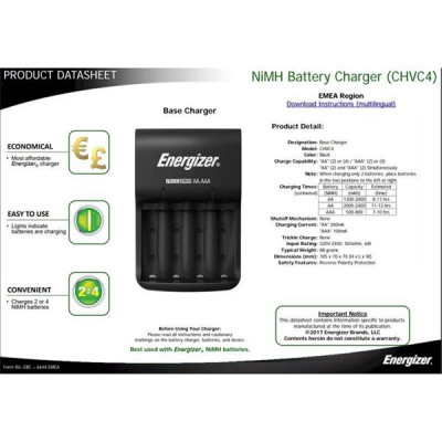 ENERGIZER Recharge Base Value Charger(USB type) + 4'S AA 1300mAH